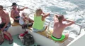 Tourists in cruise in recreational marine boat HD Footage
