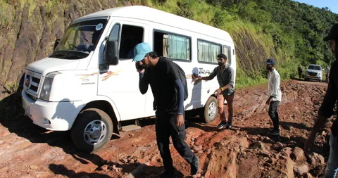 Tourists on damaged road Video stock 327026038