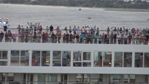 Tourists on the deck of a cruise ship Stock Footage 143692753