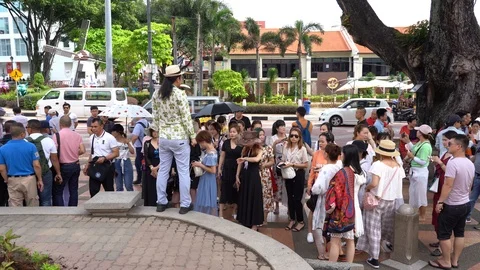 Tourists from different countries on the Dutch square in Malacca Stock Footage 111635140