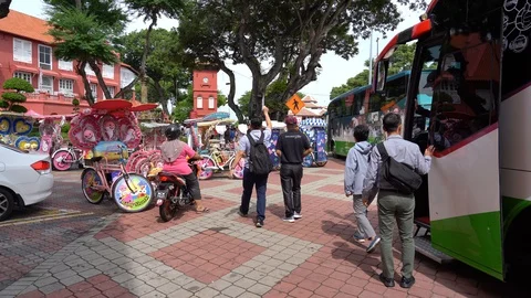 Tourists from different countries on the Dutch square in Malacca Stock Footage 111635408
