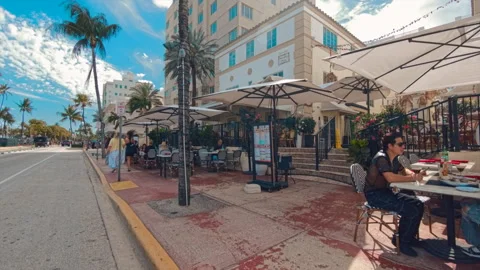 Tourists dining on Ocean Drive Spring Break 2026 Stock Footage 331308913