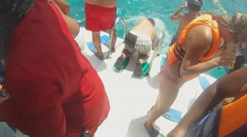 Tourists dive with mask Stock Footage 10957102