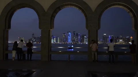 Tourists at Doha water front Stock Footage 74214757