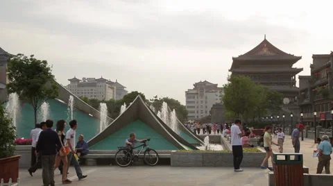 Tourists in the Drum Tower Square Stock Footage 35536391