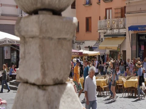 Tourists on Duomo Piazza, Amalfi, Costiera Amalfitana (Amalfi Coast), UNESCO Stock Footage