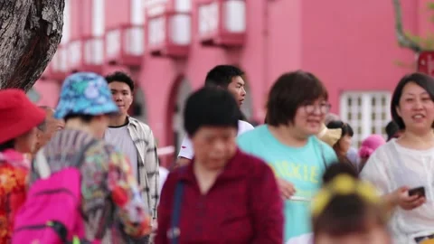 Tourists at Dutch Square Malacca Stock Footage 130293719