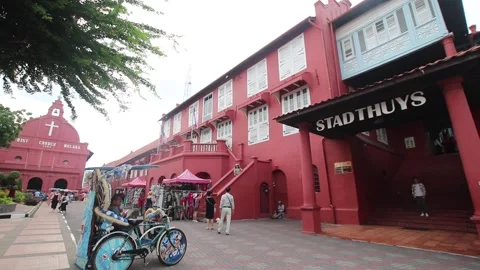 Tourists at Dutch Square Malacca Stock Footage
