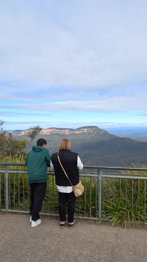 Tourists at Echo Point Lookout in Blue Mountains National Park Stock Footage 341837132