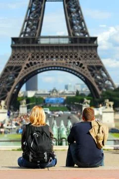 Tourists at eiffel tower Stock Photos