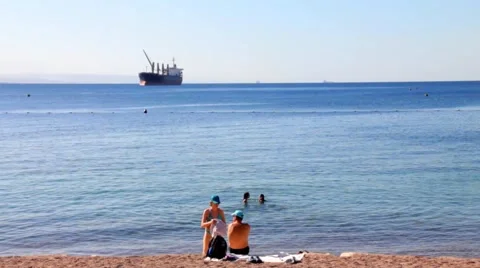 Tourists on the Eilat beach Stock Footage 44647854