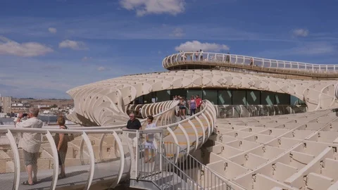 Tourists enjoy the panoramic view from the top of the Space Metropol Parasol Stock Footage 116200941