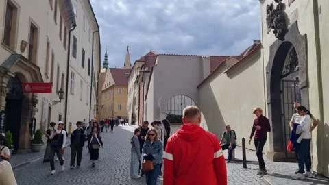 Tourists Enter Prague Castle Gate At Hradcany Stock Footage 343425851
