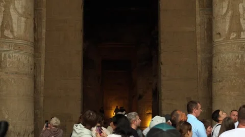 Tourists explore the temple of Dendera or the temple of Hathor in Egypt. Stock Footage 324688826