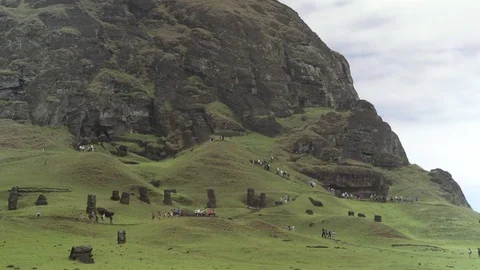 Tourists exploring Easter Island Moai #2 Stock Footage 77167767