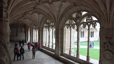 Tourists exploring Jeronimos Monastery (Mosteiro dos Jerónimos) Lisbon Portugal Stock Footage 60254484