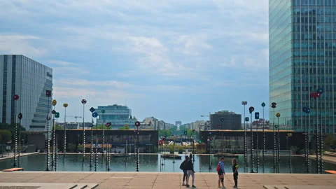 Tourists exploring La Defence area in Paris, France. Stock Footage 245460591