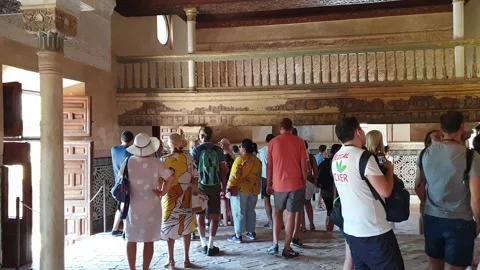 Tourists exploring mexuar hall in alhambra, granada, spain Stock Footage 280853005