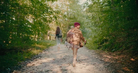 Tourists Exploring Woods While Walking On Footpath In Forest Video stock 252018562
