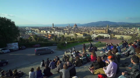 Tourists In Front Of Florence Cityscape Stock Footage 60972153