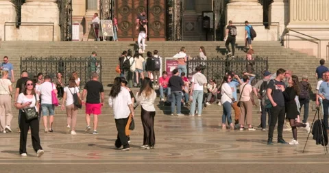 Tourists in front of St. Stephen's Basilica, Budapest, Hungary - 4K Stock Footage 297007124