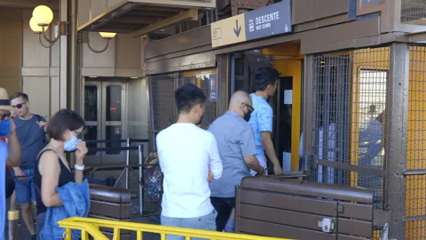 Tourists getting in an elevator in the Eiffel Tower in Paris, France Stock Footage 197361479