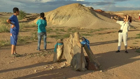 Tourists in the Gobi Desert, Mongolia. Stock Footage 110798348
