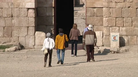 Tourists going inside citadel Amman Stock Footage 58494830