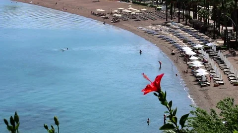 Tourists have fun on the Icmeler Beach, Marmaris Stock Footage 75238982