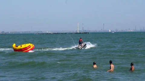 Tourists Having Fun During Their Summer Holiday, Black Sea Resort Video stock 83430330