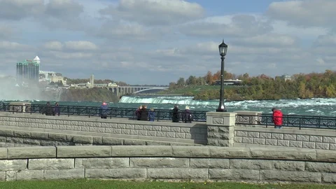 Tourists At Horseshoe Falls Canada Stock Footage 122043779