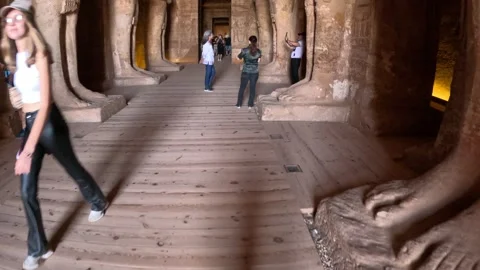Tourists Inside Abu Simbel Temple Egypt Nov 16 2022 Stock Footage 307057420