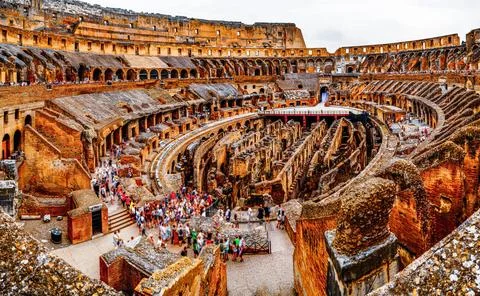 Tourists inside the Colosseum Stock Photos