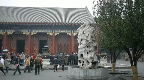Tourists inside summer palace Beijing China Stock Footage 18666097