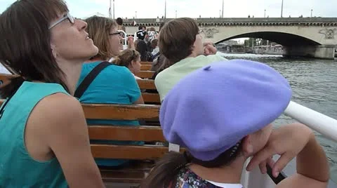 Tourists Looking At Eiffel Tower from Boat Stock Footage 11883102