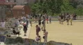 Tourists on the main terrace of Park Guell, Barcelona 4k or 4k+ Resolution