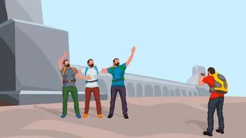 Tourists making picture Stock Illustration