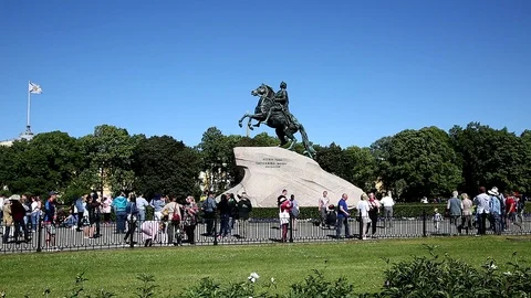 Tourists at the monument to Peter the great Stock Footage 115525092