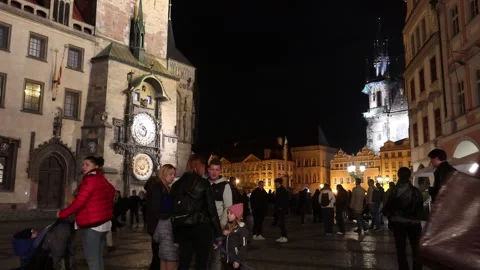 Tourists in Motion at Old Town Square, Prague Stock Footage 288042808
