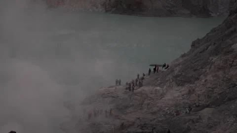 Tourists At Mount Ijen In East Java, Indonesia Stock-Footage 336309661