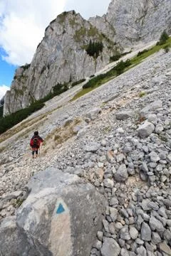 Tourists on a mountain trail Stock Photos