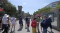 Tourists near the sightseeing tour buses in Plaza de Catalunya, Barcelona 4k or 4k+ Resolution