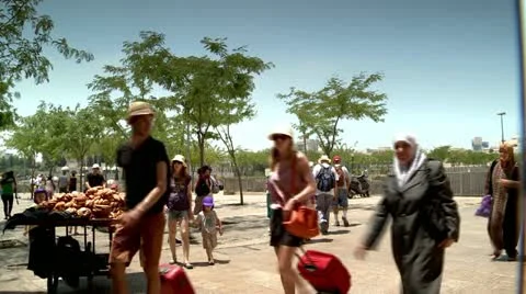 Tourists next to Jaffa Gate of Old Jerusalem 12 Stock Footage 18154960