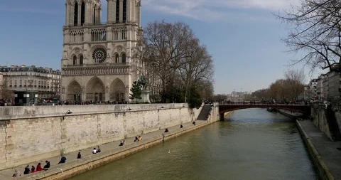 Tourists Notre-Dame de Paris. It is a medieval Catholic cathedral Paris, France Stock Footage 87967228