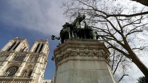Tourists Notre-Dame de Paris. It is a medieval Catholic cathedral Paris, France Stock Footage 87968322