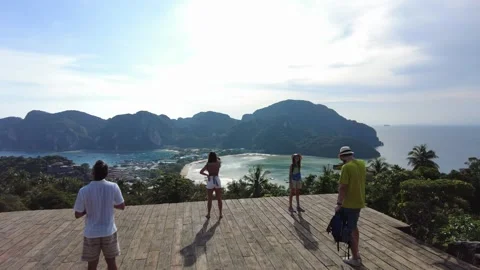 Tourists on an observation deck above Phi Phi island Video stock 258743220