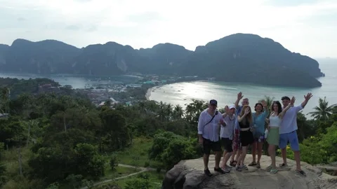Tourists at the observation deck on the Phi Phi Islands Stock Footage 323433481