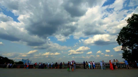 Tourists on observation deck Vorobyovy Gory time lapse Stock Footage 25904875