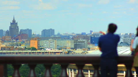 Tourists on observation deck Vorobyovy Gory time lapse Stock Footage 25906061