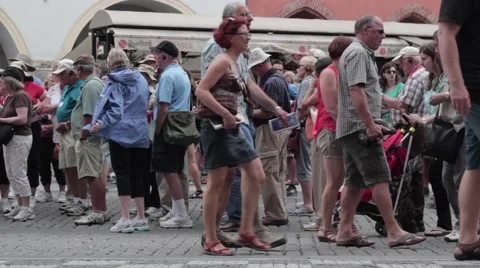 Tourists on the Old Town Square Stock Footage 41063768